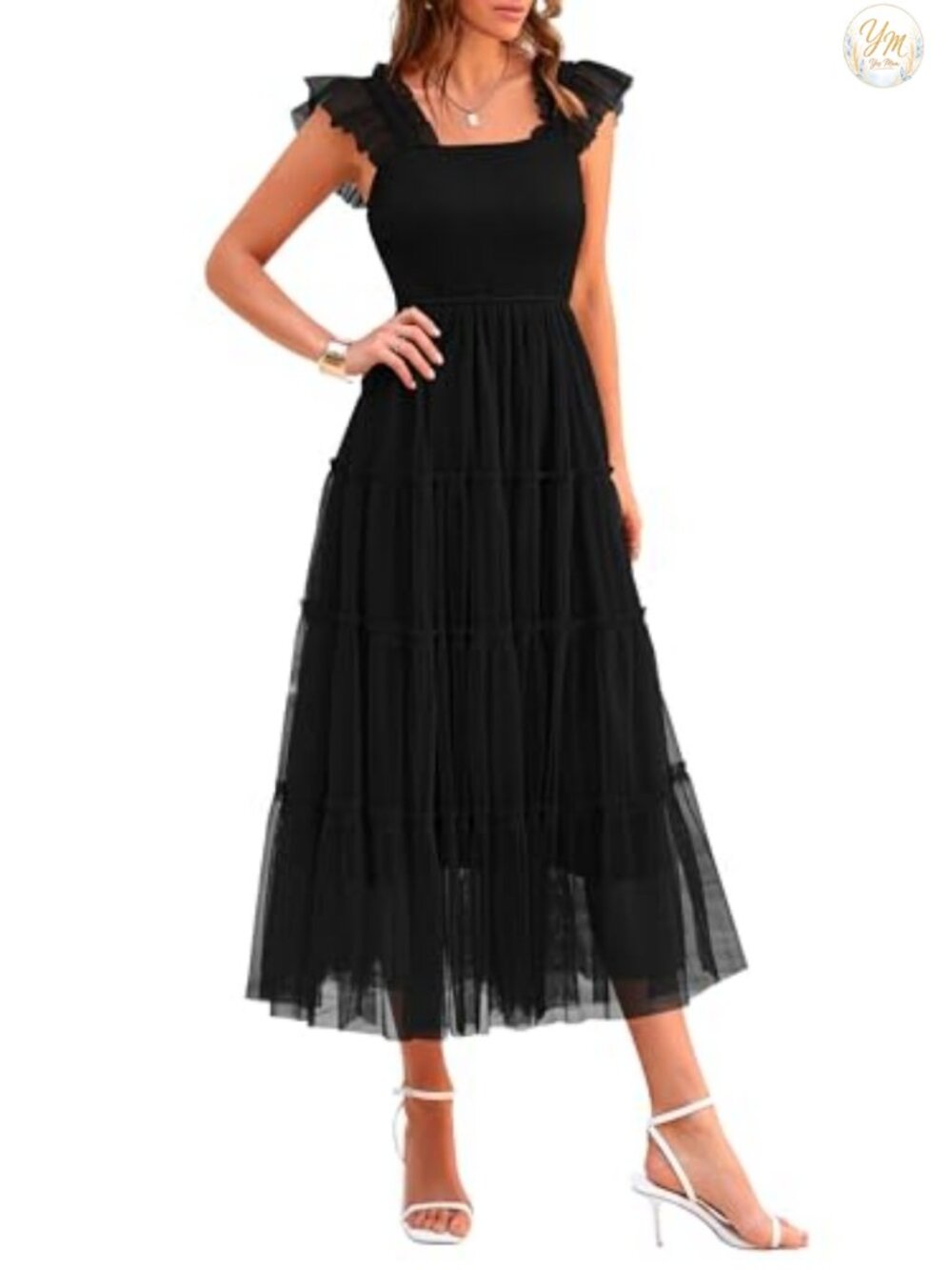 Smocked Midi Tulle Dress Sleeveless Summer Sundress